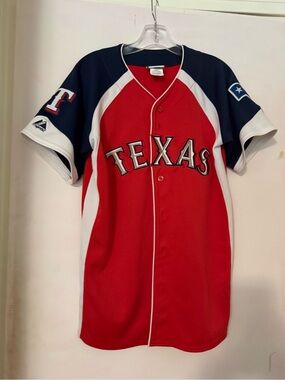 Majestic Texas Red Navy Baseball Jersey